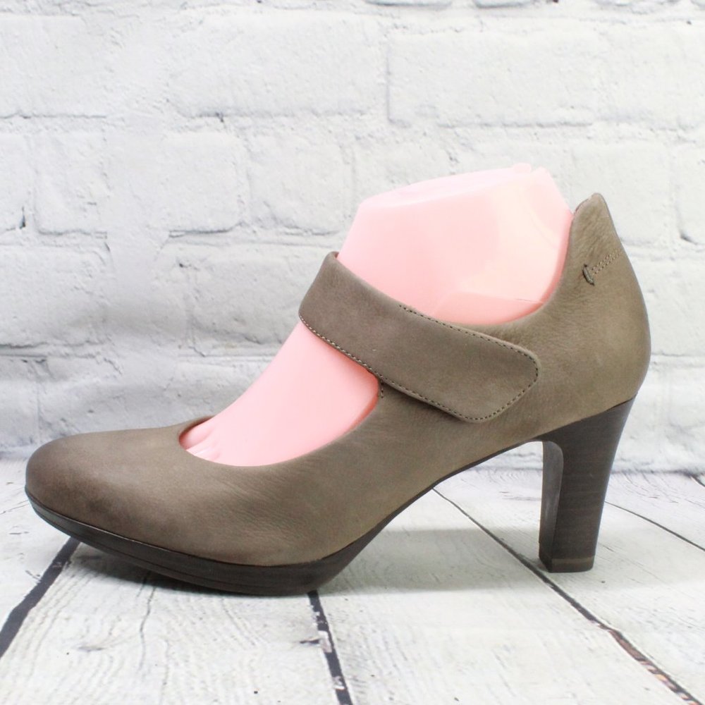 Tamaris Gray Leather Mary Jane Shoes Heels Pumps Shoes Size 39 US 9 - Picture 1 of 9